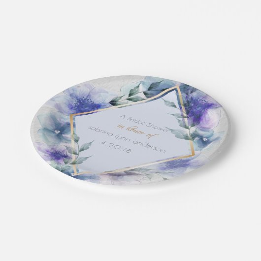 Assiettes En Carton Plaques de Fête des mariées | Aquarelle Violet Fle (Angle)