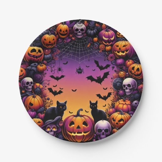 Assiettes En Carton Plaques de fête d'Halloween : Conception Éffrayant (Devant)