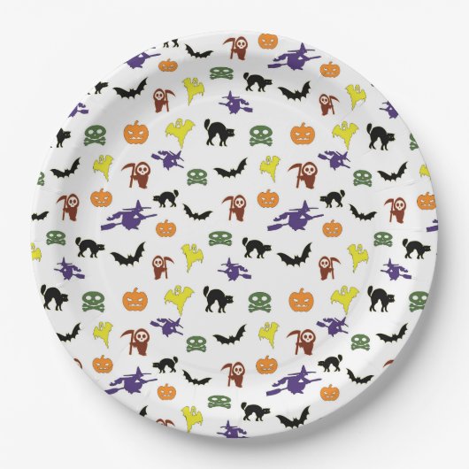 Assiettes En Carton Plaques de fête d'Halloween motif multicolore (Devant)