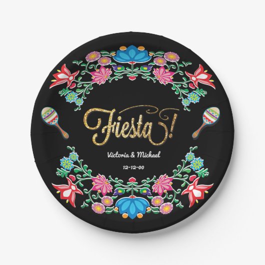 Assiettes En Carton Plaques de fête florale mexicaine (Devant)