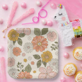 Assiettes En Carton Plaques de fête florale rétro simple (Fête)