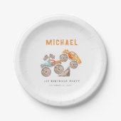 Assiettes En Carton Plaques de fête Orange Blue Monster Trucks (Devant)