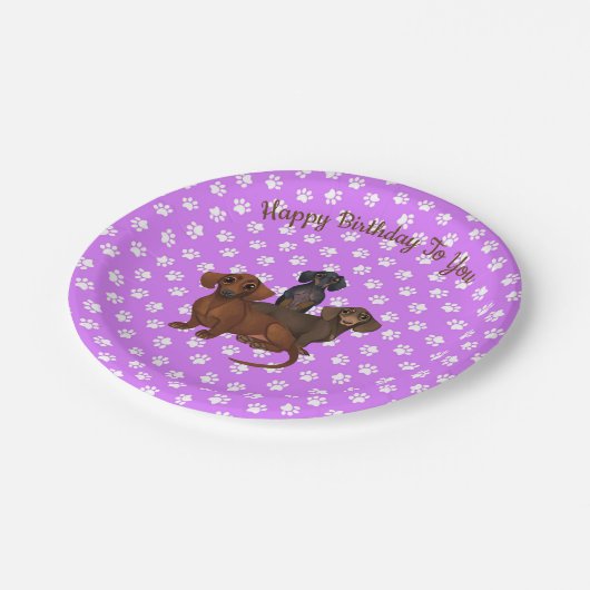 Assiettes En Carton Plaques de fête pourpre Dachshund (Angle)