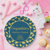 Assiettes En Carton Plaques de graduation en or jetées sur bleu Person (Fête)