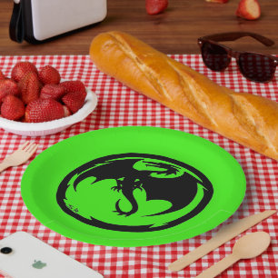 Assiettes En Carton Plaques de grand papier vert Dragon noir