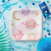 Assiettes En Carton Plaques de la Fille de l'espace rose (Fête)