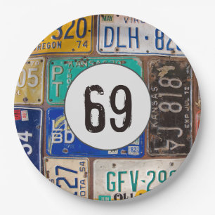 Assiettes En Carton Plaques de licence rouillées 69e anniversaire