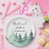 Assiettes En Carton Plaques de mariage de forêt rustique aquarelle (Fête)