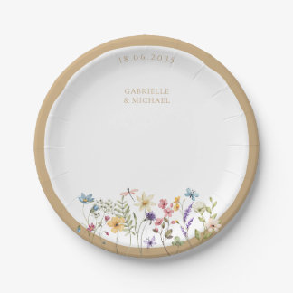 Assiettes En Carton Plaques de Mariage Rustique Fleur sauvage aquarell