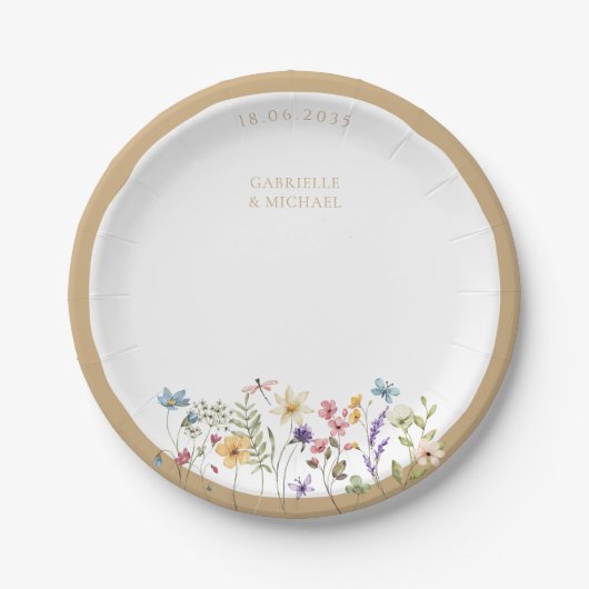 Assiettes En Carton Plaques de Mariage Rustique Fleur sauvage aquarell (Devant)