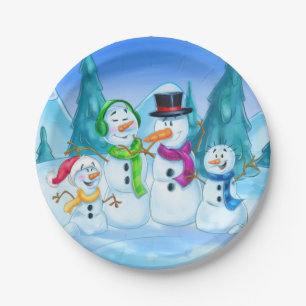 Assiettes En Carton Plaques de Noël de Snowman et de famille