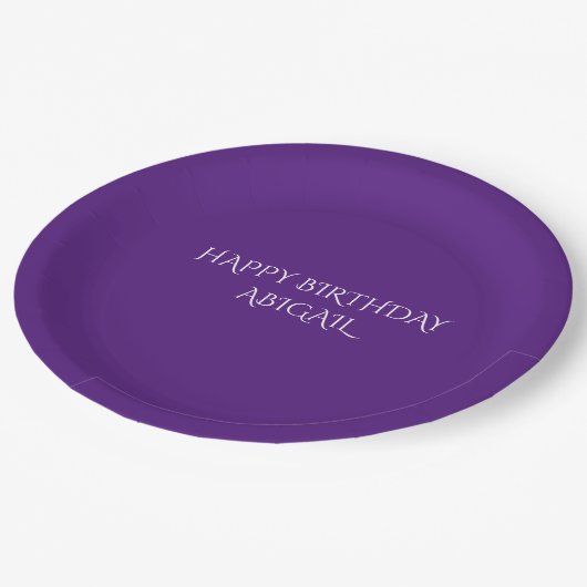 Assiettes En Carton Plaques de nom personnalisées d'anniversaire mauve (Angle)