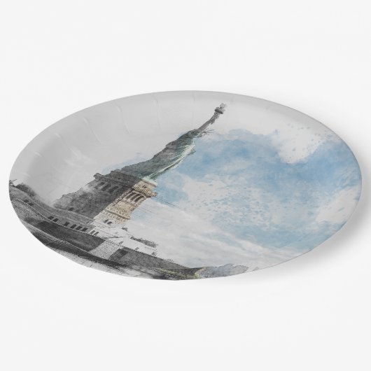 Assiettes En Carton Plaques de papier à croquis Liberty Statue - New Y (Angle)