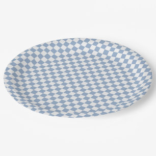 Assiettes En Carton Plaques de papier À damiers bleu ciel et blanc