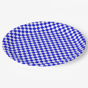 Assiettes En Carton Plaques de papier À damiers bleu et blanc