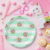 Assiettes En Carton Plaques de papier à diner vert et rose Floral (Fête)