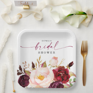 Assiettes En Carton Plaques de papier à Fête des mariées de Boho Burgu