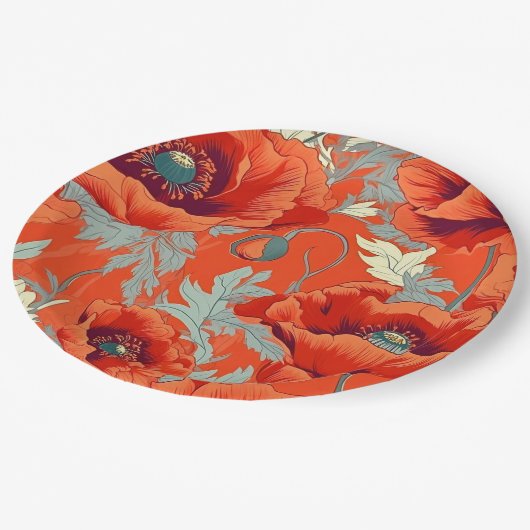 Assiettes En Carton Plaques de papier à fleurs de pavot (Angle)