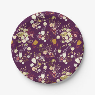 Assiettes En Carton Plaques de papier à fleurs de prune violette