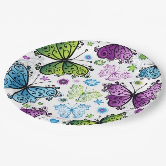 Assiettes En Carton Plaques de papier à fleurs et papillons (Angle)
