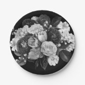 Assiettes En Carton Plaques de papier à fleurs noir et blanc (Devant)