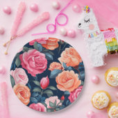 Assiettes En Carton Plaques de papier à fleurs roses mignonnes (Fête)