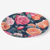 Assiettes En Carton Plaques de papier à fleurs roses mignonnes (Angle)