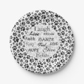 Assiettes En Carton Plaques de papier à points Polka noir et blanc (Devant)