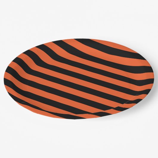 Assiettes En Carton Plaques de papier à rayures noir et orange (Angle)