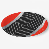 Assiettes En Carton Plaques de papier à rayures rouges, noires, argent (Angle)