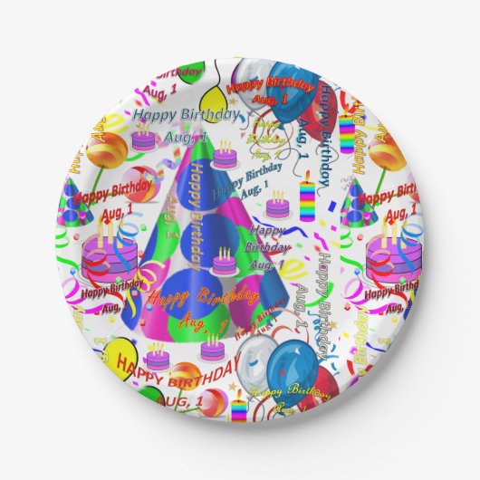 Assiettes En Carton Plaques de papier Août, 1er Anniversaire (Devant)