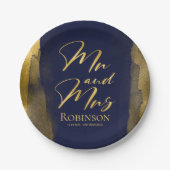 Assiettes En Carton Plaques de papier aquarelle | Mariage bleu Abstrai (Devant)