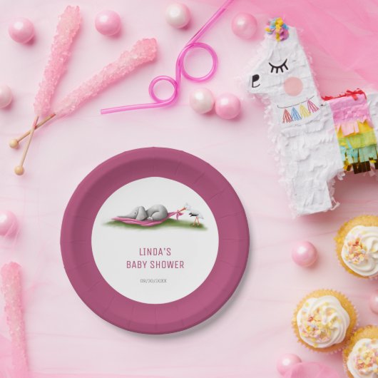 Assiettes En Carton Plaques de papier Baby shower à éléphant rose mign (Fête)