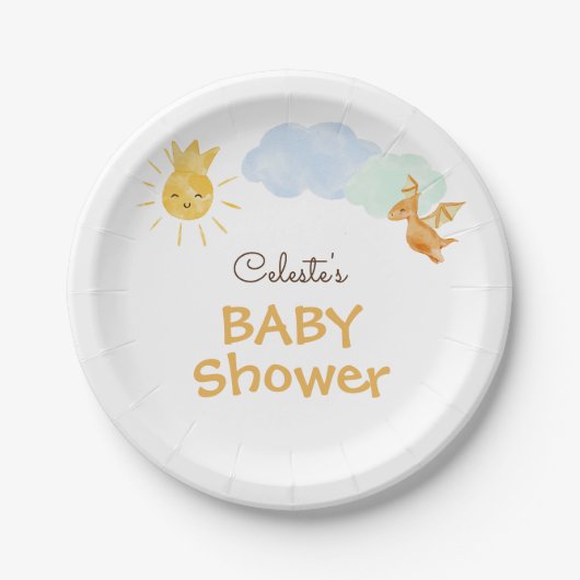 Assiettes En Carton Plaques de papier Baby shower blanc Dinosaure mode (Devant)