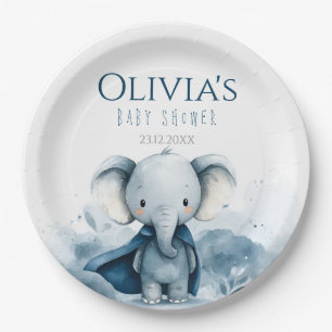 Assiettes En Carton Plaques de papier Baby shower bleu éléphant