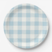 Assiettes En Carton Plaques de papier Baby shower bleu En vichy (Devant)