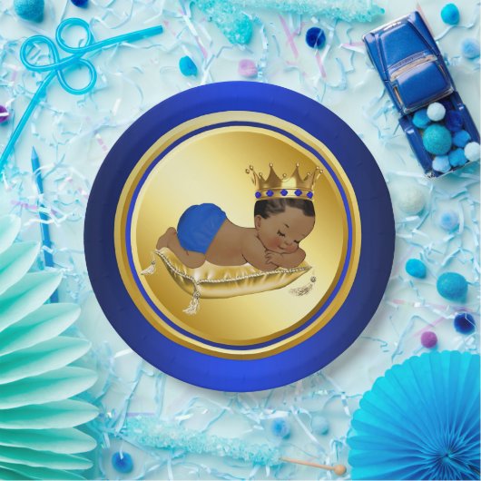 Assiettes En Carton Plaques de papier Baby shower Blue Gold Ethnic Pri (Fête)