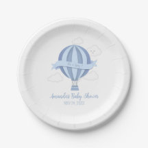 Plaques de papier Baby shower Blue Hot Air Balloon