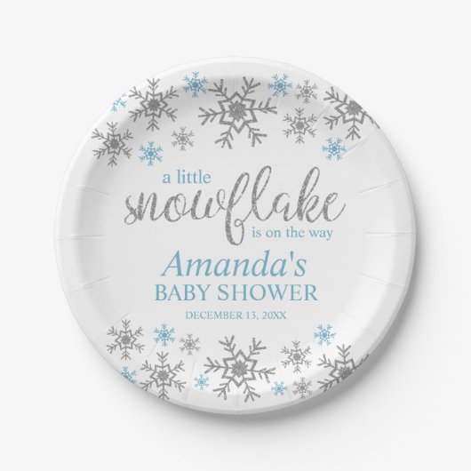 Assiettes En Carton Plaques de papier Baby shower Blue Snowflake (Devant)