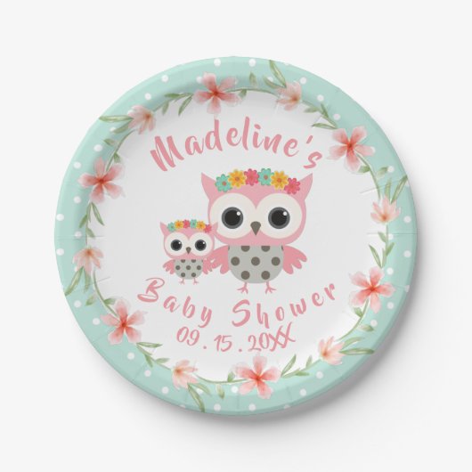 Assiettes En Carton Plaques de papier Baby shower Boho Owl (Devant)