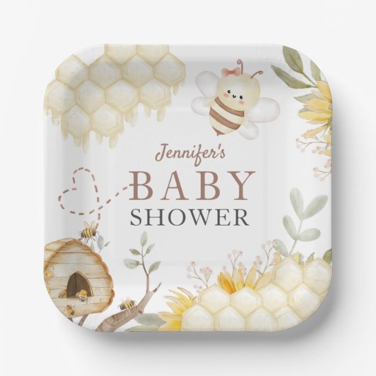 Assiettes En Carton Plaques de papier Baby shower Bumble Bee (Recto)