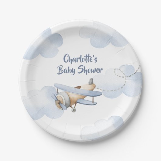 Assiettes En Carton Plaques de papier Baby shower d'avion (Devant)