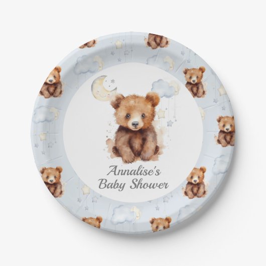Assiettes En Carton Plaques de papier Baby shower d'ours neutres selon (Devant)