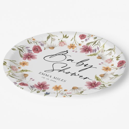 Assiettes En Carton Plaques de papier Baby shower fleur sauvage (Angle)