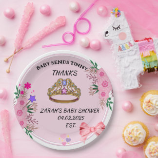 ASSIETTES EN CARTON PLAQUES DE PAPIER BABY SHOWER FLORALE ROSE