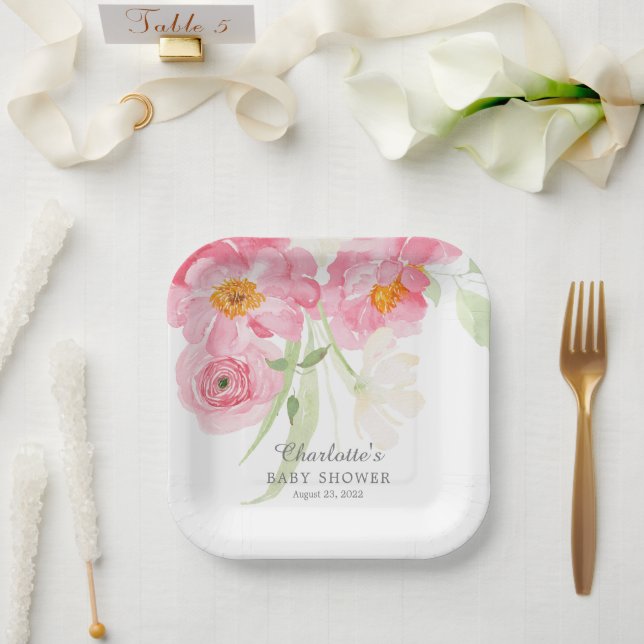Assiettes En Carton Plaques de papier Baby shower florales (Wedding)