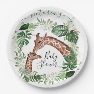 Assiettes En Carton Plaques de papier Baby shower Girafe et Baby Jungl