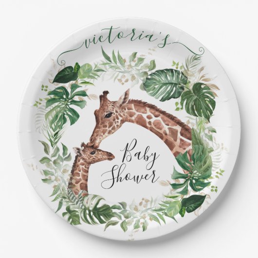 Assiettes En Carton Plaques de papier Baby shower Girafe et Baby Jungl (Devant)