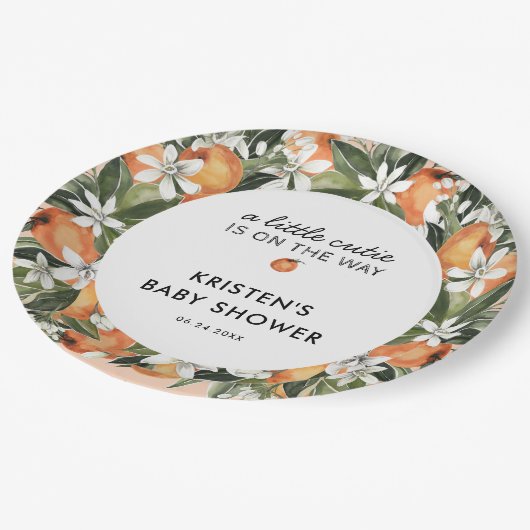 Assiettes En Carton Plaques de papier Baby shower orange Little Cutie (Angle)