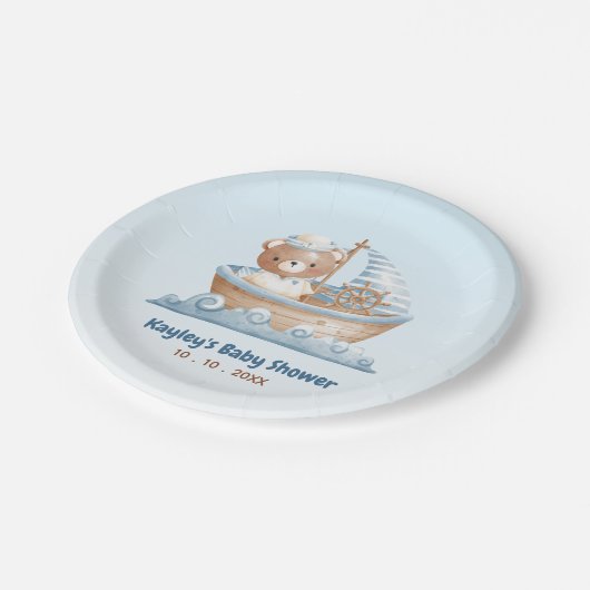 Assiettes En Carton Plaques de papier Baby shower pour ours nautiques (Angle)